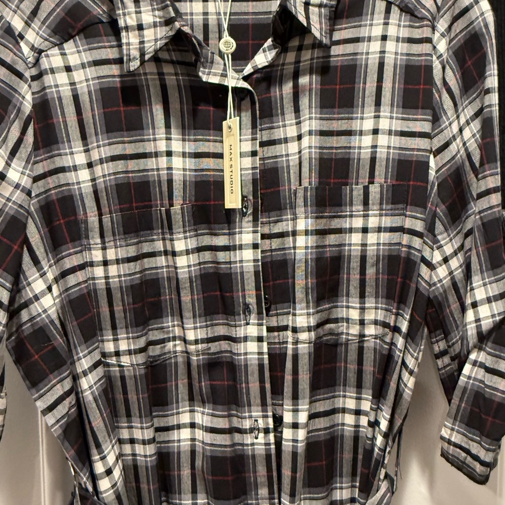 Black and White Plaid Button-Up dress